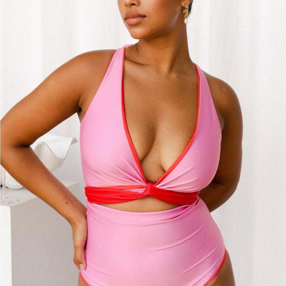 Baiia Cosmopolitan Reversible High Waisted Bikini Bottoms in Pink/Red